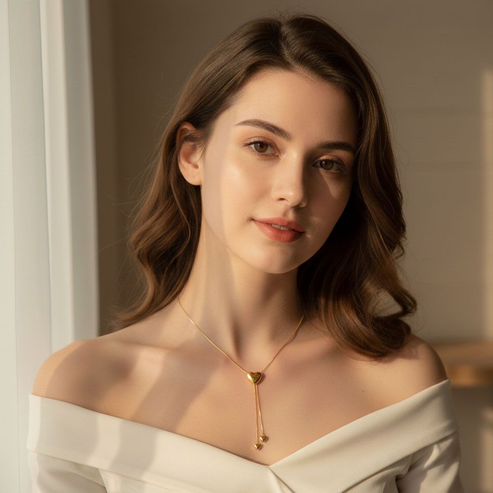 Ατσάλινο Κολιέ με Ρυθμιζόμενες Καρδιές - Χρυσό Ατσάλινο Κολιέ με Ρυθμιζόμενες Καρδιές - ΧρυσόA3882A