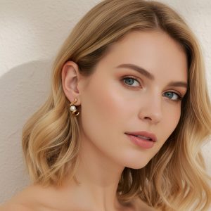 Σκουλαρίκια Από Ανοξείδωτο Ατσάλι με Καμπύλες & Πέρλα - ΧρυσόA3948A