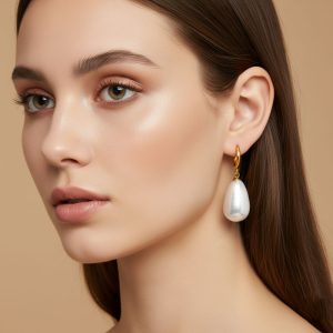 Σκουλαρίκια Ατσάλι Κρεμαστά με Δάκρυ ΠέρλαςA6036