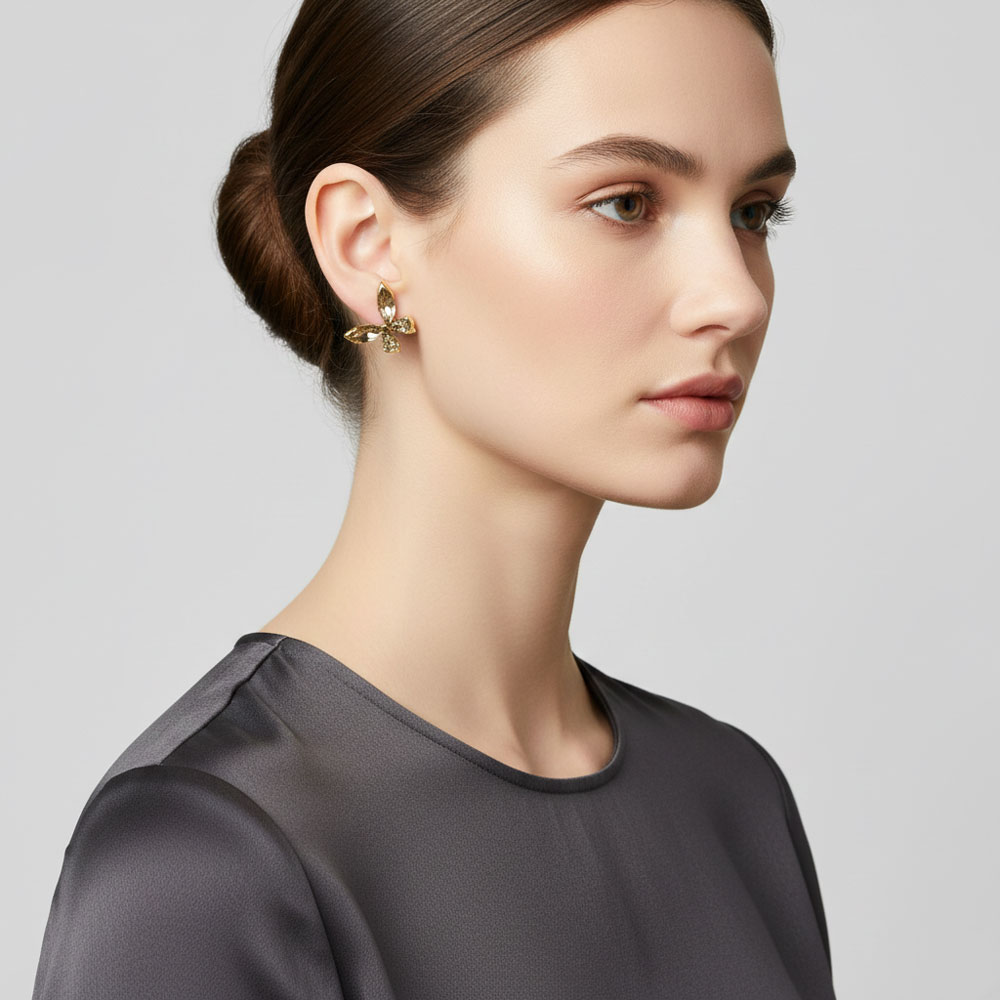 Ατσάλινα Σκουλαρίκια με Κρυστάλλινα Στοιχεία σε Αποχρώσεις Champagne Ατσάλινα Σκουλαρίκια με Κρυστάλλινα Στοιχεία σε Αποχρώσεις ChampagneA70001Β