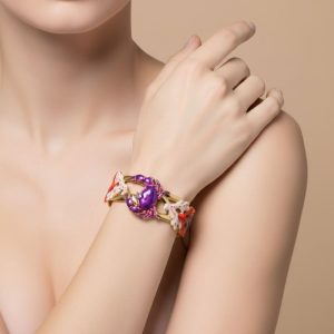 Ατσάλινη Χειροπέδα Καβούρι Χρώμα Χρυσό με Μωβ Λευκό ΚόκκινοA70007-1B