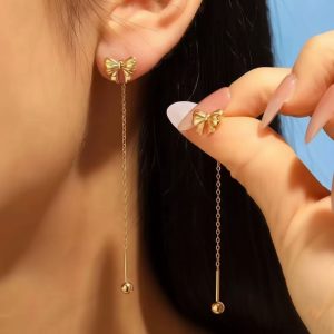 Ατσάλινα Σκουλαρίκια με Διακοσμητικό Φιόγκο Χρυσό ΧρώμαA70015