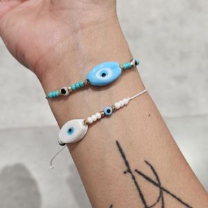 Χειροποίητο Βραχιόλι Κορδόνι Με Χάνδρες Και Ματάκι 12TEMA8002