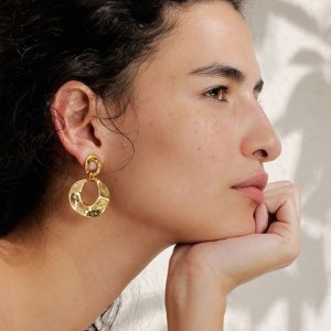 Ατσάλινα Κρεμαστά Σκουλαρίκια Κυκλική Χρυσό ΧρώμαB3119A