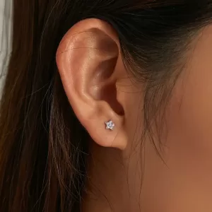 Σκουλαρίκια Απο Ασήμι S925 Αυτιού/Τράγου Σε Σχήμα Αστεράκι 0.4mmS025