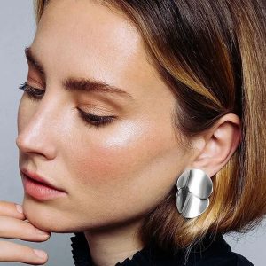 Σκουλαρίκια Διπλός Δίσκος από Ατσάλι ΑσημίX00494B