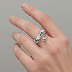 Ατσάλινο Προσαρμόσιμο Δαχτυλίδι Ασύμμετρος Κυματισμός Ασημί ΧρώμαX00502B