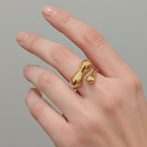 Ατσάλινο Προσαρμόσιμο Δαχτυλίδι Ασύμμετρος Κυματισμός Χρυσό ΧρώμαX00502A