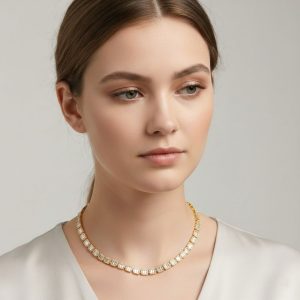 Ατσάλινο Κολιέ Γεωμετρικό με Κρυστάλλινες Πέτρες Χρυσό ΧρώμαX00510A