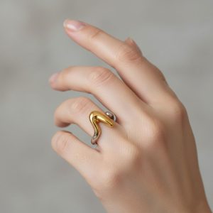 Ατσάλινο Προσαρμόσιμο Γεωμετρικό Δαχτυλίδι ΔίχρωμοX00512C