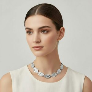 Ατσάλινο Τσόκερ Οβάλ Σφυρήλατο Ασημί ΧρώμαX00514B