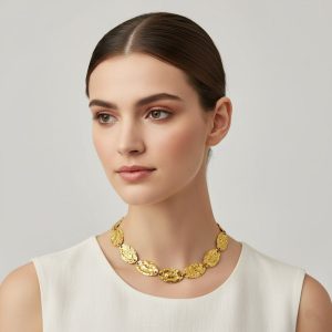 Ατσάλινο Τσόκερ Οβάλ Σφυρήλατο Χρυσό ΧρώμαX00514A