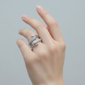 Ατσάλινο Δαχτυλίδι με Στρας και Ανοιχτό Σχεδιασμό Ασημί ΧρώμαX00516B