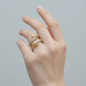 Ατσάλινο Δαχτυλίδι με Στρας και Ανοιχτό Σχεδιασμό Χρυσό ΧρώμαX00516A