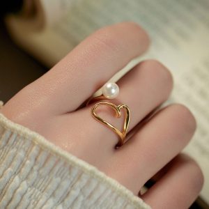 Ατσάλινο Δαχτυλίδι Καρδιά με Πέρλα Χρυσό ΧρώμαX00518A