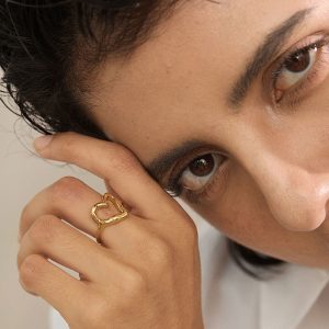 Ατσάλινο Ρυθμιζόμενο Δαχτυλίδι με Ακανόνιστη Καρδιά Χρυσό ΧρώμαX00519A