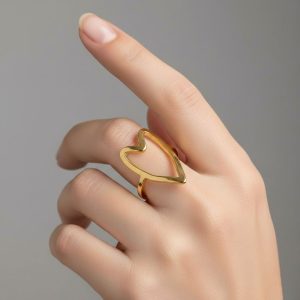 Ατσάλινο Δαχτυλίδι Μακρόστενη Καρδιά Χρυσό ΧρώμαX00521A