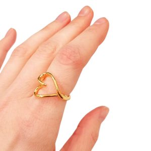Ατσάλινο Προσαρμόσιμο Δαχτυλίδι Καρδιά Γυριστό Σχέδιο Χρυσό ΧρώμαX00524A