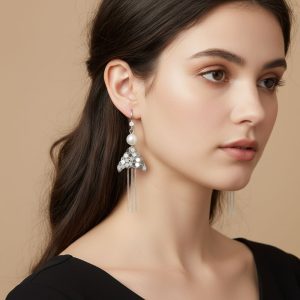 Σκουλαρίκια Ατσάλι Ασημί Με Πέρλα & Κρεμαστές ΑλυσίδεςX00412B