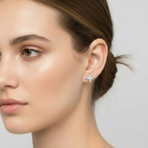 Ατσάλινα Σκουλαρίκια Αστέρι με Στρας Ασημί ΧρώμαA3179B