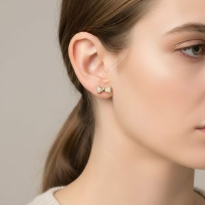 Σκουλαρίκια Φιόγκος με Στρας από Ατσάλι Χρυσό ΧρώμαA3183-1