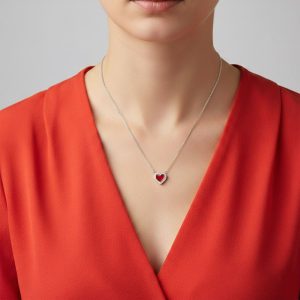 Ατσάλινο Κολιέ Καρδιά με Κόκκινο Σμάλτο & Στρας Ασημί ΧρώμαA3208-1B