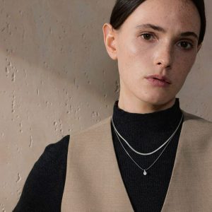 Ατσάλινο Διπλό Κολιέ με Δάκρυ Ασημί ΧρώμαA3230B