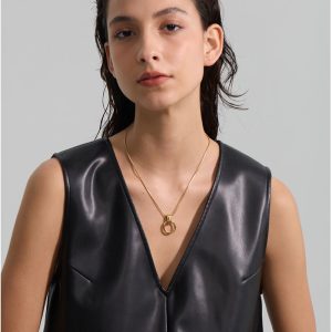 Ατσάλινη Κολιέ Minimal με Κυκλικό Μενταγιόν Χρυσό ΧρώμαΑ3290A