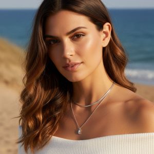 Ατσάλινη Διπλή Κολιέ Φεγγάρι Ασημί ΧρώμαA3291B