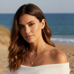 Ατσάλινη Διπλή Κολιέ Φεγγάρι Χρυσό ΧρώμαA3291A