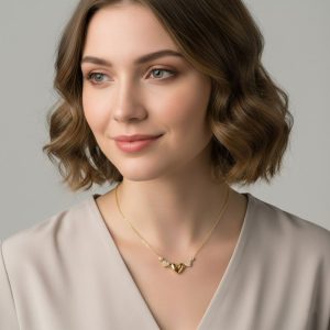 Κολιέ Τριπλή Καρδιά με Στρας από Ατσάλι Χρυσό ΧρώμαA3319-2A