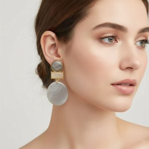 Ατσάλινα Μακριά Σκουλαρίκια με Μαρμαροειδές Γκρι Φινίρισμα Χρυσό ΧρώμαA3347-1