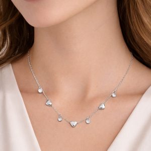 Ατσάλινη Κολιέ Καρδιές με Ζιργκόν Ασημί ΧρώμαA3400B