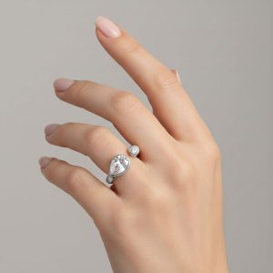 Ατσάλινο Δαχτυλίδι με Στρογγυλεμένο Διπλό Ζιργκόν Ασημί ΧρώμαX00529B