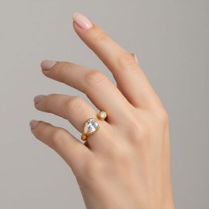 Ατσάλινο Δαχτυλίδι με Στρογγυλεμένο Διπλό Ζιργκόν Χρυσό ΧρώμαX00529A