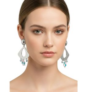 Ατσάλινα Σκουλαρίκια Κρεμαστά με Μάτια και Χρωματιστό Τριφύλλι Ασημί ΧρώμαX00530B