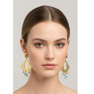 Ατσάλινα Σκουλαρίκια Κρεμαστά με Μάτια και Χρωματιστό Τριφύλλι Χρυσό ΧρώμαX00530A