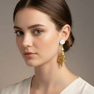 Σκουλαρίκια Ατσάλινα Κρεμαστά με Φιλντισένιο Στοιχείο και Αστέρι Χρυσό ΧρώμαX00536A