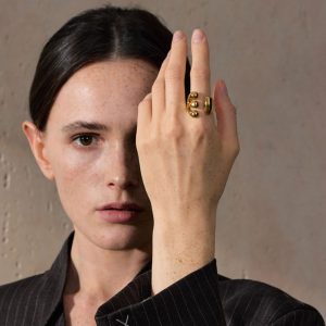 Ατσάλινο Προσαρμόσιμο Δαχτυλίδι Τριπλής Γλυπτικής Φόρμας Χρυσό ΧρώμαX00540A