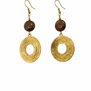 Κρεμαστά σκουλαρίκια με πέτρα & σφυρήλατο χρυσό στοιχείο