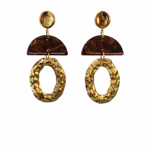 Μακρια σκουλαρίκια με καφέ νερά & σφυρήλατο χρυσό