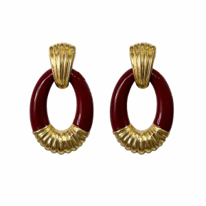 Σκουλαρίκια κρίκοι με κόκκινες & χρυσές λεπτομέρειες