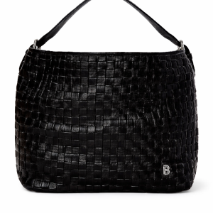Τσάντα ώμου με πλεκτή υφή σε μαύρο χρώμα