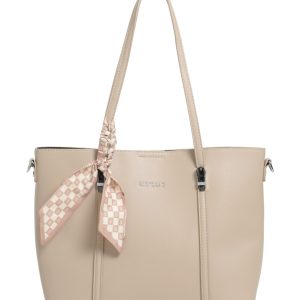 Τσάντα ώμου σε μπεζ απόχρωση με διακοσμητικό φουλάρι