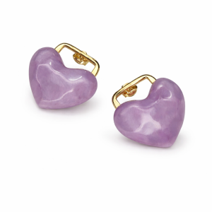 Σκουλαρίκια καρδιά λιλά με χρυσές λεπτομέρειες