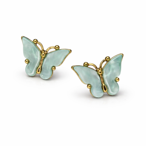 Σκουλαρίκια πεταλούδα τυρκουάζ με χρυσές λεπτομέρειες
